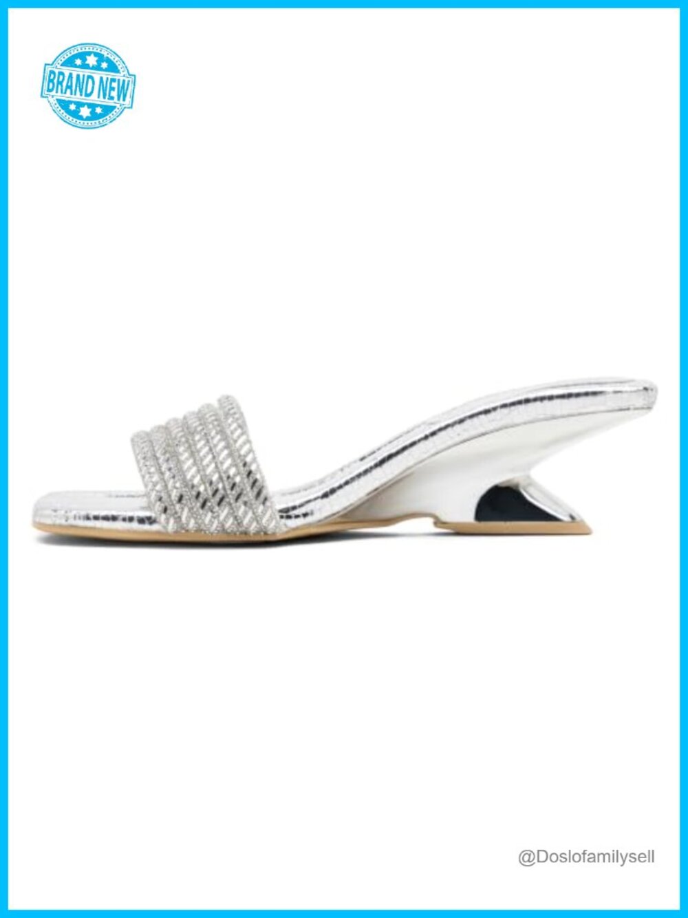 Rhinestone Square Toe Slip On Block Heel Sandals Formal Party Heels